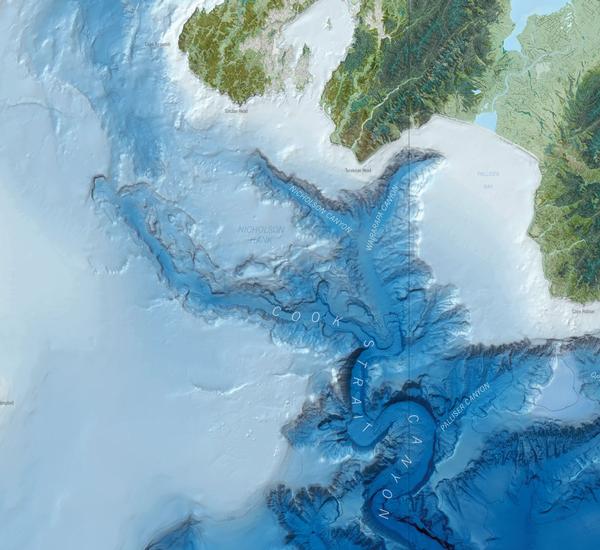 Multibeam sonar mapping images, taken onboard NIWA's deepwater research vessel Tangaroa, reveals the huge Cook Strait canyon system in detail.